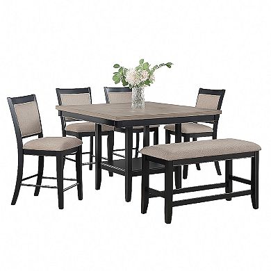 Filu Counter Height Dining Bench, Black Wood, Light Gray Linen, 40 Inch