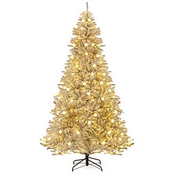 Costway 6/7/8 FT Snow-flocked Artificial Christmas Tree with 51/65/81 Sphere Lights