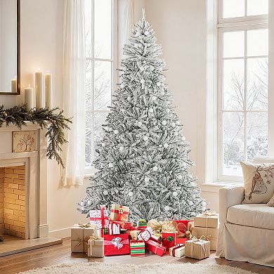 Costway 6/7/8 FT Snow-flocked Artificial Christmas Tree with 51/65/81 Sphere Lights