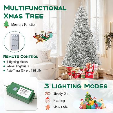 Costway 6/7/8 FT Snow-flocked Artificial Christmas Tree with 51/65/81 Sphere Lights