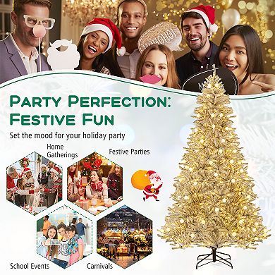 Costway 6/7/8 FT Snow-flocked Artificial Christmas Tree with 51/65/81 Sphere Lights