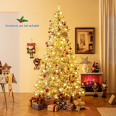 Costway 6/7/8 FT Snow-flocked Artificial Christmas Tree with 51/65/81 Sphere Lights