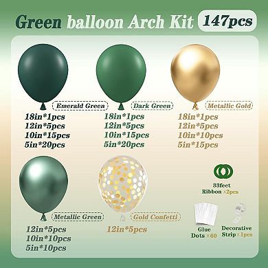Green & Gold Balloon Arch Kit 147 pcs, Jungle Theme for Birthday & Shower Decorations