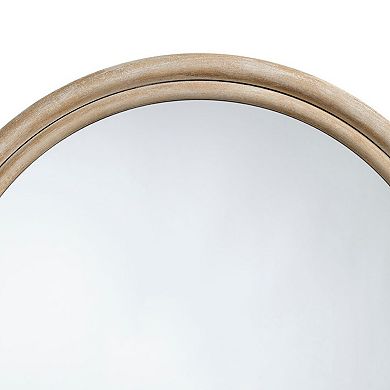 Riri Round Wall Mirror, 36 Inch Brown Wood Frame, Non Beveled Frame