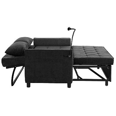 Whisen Pull-out Sofa Bed, Reversible Backrest Cushion, Side Pockets, 2 USB Ports, Phone Holder
