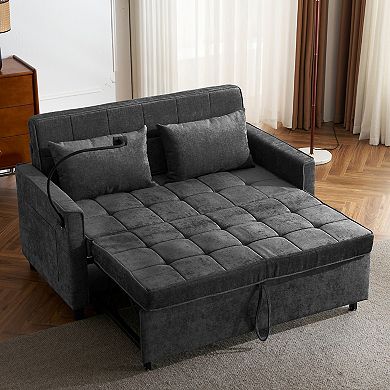 Whisen Pull-out Sofa Bed, Reversible Backrest Cushion, Side Pockets, 2 USB Ports, Phone Holder