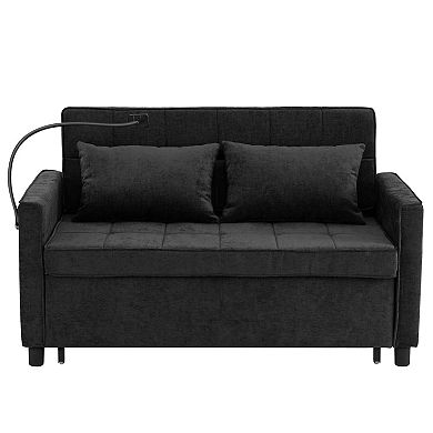 Whisen Pull-out Sofa Bed, Reversible Backrest Cushion, Side Pockets, 2 USB Ports, Phone Holder