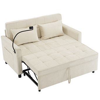 Whisen Pull-out Sofa Bed, Reversible Backrest Cushion, Side Pockets, 2 USB Ports, Phone Holder