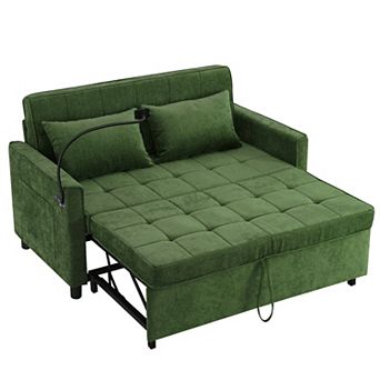 Whisen Pull-out Sofa Bed, Reversible Backrest Cushion, Side Pockets, 2 USB Ports, Phone Holder