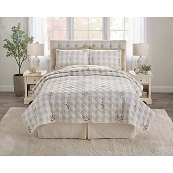 BrylaneHome Janie Plaid Embroidery Quilt 3 pc Set