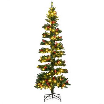 Costway 6/7 FT Artificial Christmas Tree with 612/791 Branch Tips Warm White LED Lights