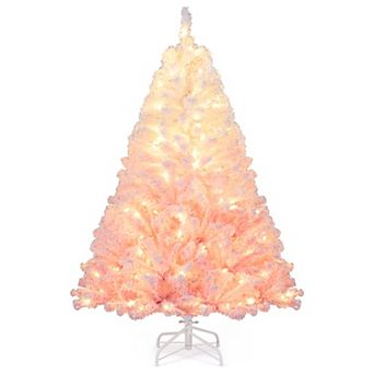 Costway 5/6/7/8 FT Artificial Christmas Tree with 180/250/350/470 Warm White LED Lights
