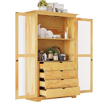 Whisen Kitchen Pantry with Glass Doors & 4 Drawers