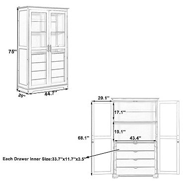 Whisen Kitchen Pantry with Glass Doors & 4 Drawers