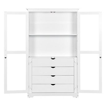 Whisen Kitchen Pantry with Glass Doors & 4 Drawers