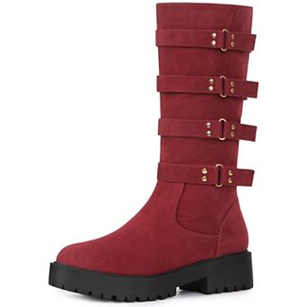 Women's Platform Goth Boots Buckles Round Toe Chunky Heel Knee High Boots