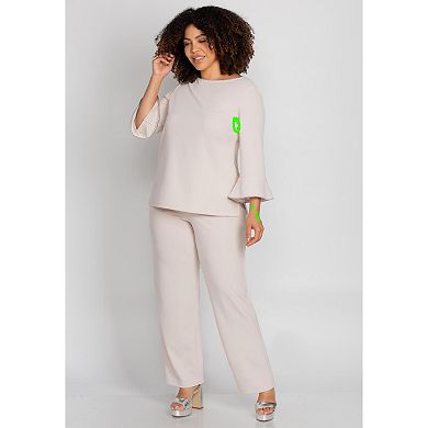 Catherines Women's Plus Size Flounce Top & Pant 2-Piece Pant Suit