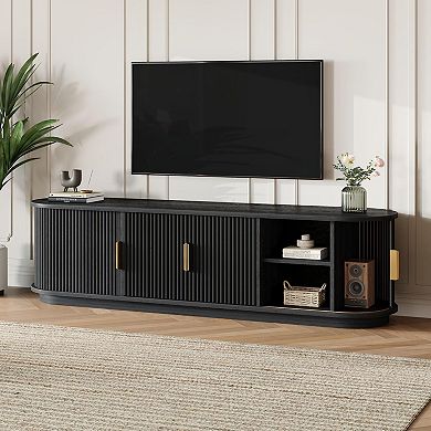 Whisen Farmhouse Wooden TV Stand with Sliding Tambour Door
