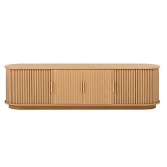 Whisen Farmhouse Wooden TV Stand with Sliding Tambour Door