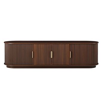 Whisen Farmhouse Wooden TV Stand with Sliding Tambour Door