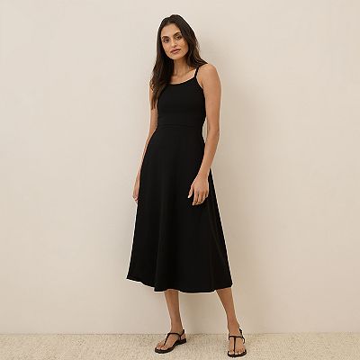 fit and flare cotton midi dress for women Orange Cotton Poplin Fit and Flare Midi Empire Dress 52" / Petite (5'1" and below)