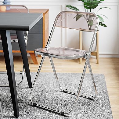 Leisuremod Lawrence 7-piece Acrylic Folding Dining Chair And Rectangular Dining Table Set