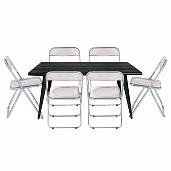 Leisuremod Lawrence 7 pc Acrylic Folding Dining Chair And Rectangular Dining Table Set