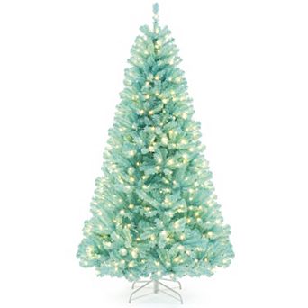 Costway 6/7 FT Artificial Xmas Tree with 758/1040 Branch Tips 280/380 Warm White LED Lights