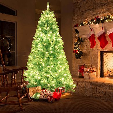 Costway 6/7 FT Artificial Xmas Tree with 758/1040 Branch Tips 280/380 Warm White LED Lights