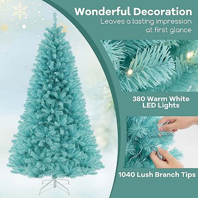 Costway 6/7 FT Artificial Xmas Tree with 758/1040 Branch Tips 280/380 Warm White LED Lights