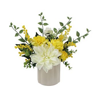 Everyday Decor Artificial Dahlia & Floral Arrangement in Ceramic Vase