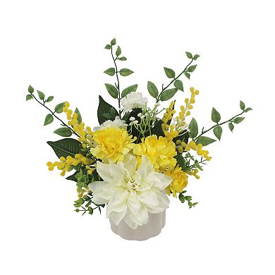 Everyday Decor Artificial Dahlia & Floral Arrangement in Ceramic Vase