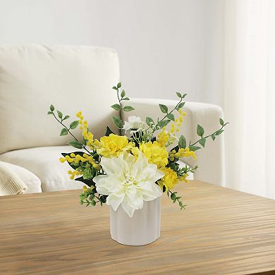 Everyday Decor Artificial Dahlia & Floral Arrangement in Ceramic Vase