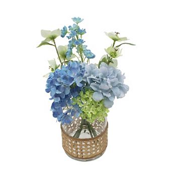 Everyday Decor Artificial Hydrangea & Floral Arrangement in Glass Vase