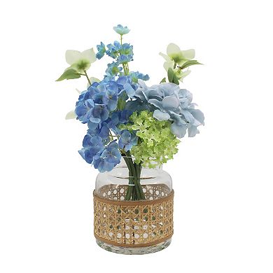 Everyday Decor Artificial Hydrangea & Floral Arrangement in Glass Vase