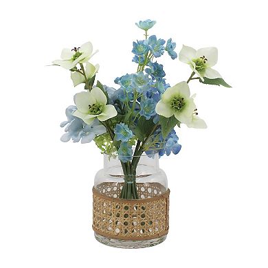 Everyday Decor Artificial Hydrangea & Floral Arrangement in Glass Vase