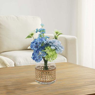 Everyday Decor Artificial Hydrangea & Floral Arrangement in Glass Vase