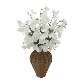 Everyday Decor Artificial Delphinium Arrangement in Wicker Vase
