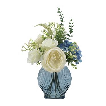 Everyday Decor Mixed Botanicals Artificial Arrangement in Glass Shell Vase