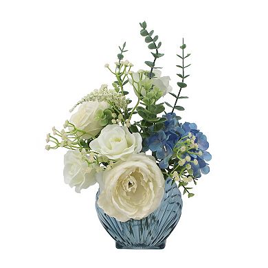 Everyday Decor Mixed Botanicals Artificial Arrangement in Glass Shell Vase
