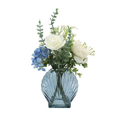 Everyday Decor Mixed Botanicals Artificial Arrangement in Glass Shell Vase