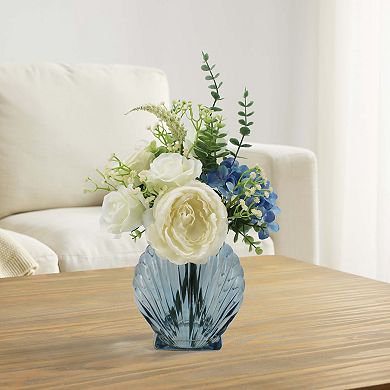Everyday Decor Mixed Botanicals Artificial Arrangement in Glass Shell Vase