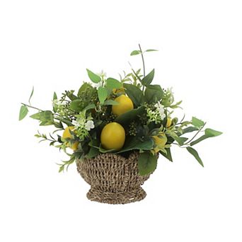Everyday Decor Artificial Lemons & Greenery Arrangement in Wicker Bowl