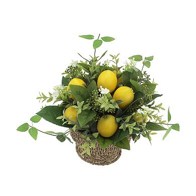 Everyday Decor Artificial Lemons & Greenery Arrangement in Wicker Bowl