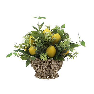 Everyday Decor Artificial Lemons & Greenery Arrangement in Wicker Bowl