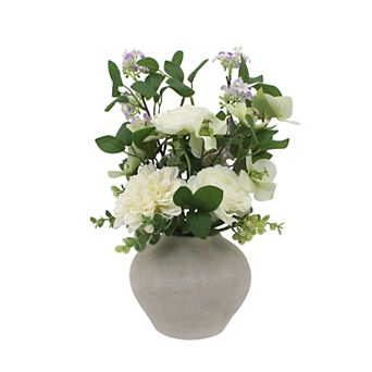 Everyday Decor Artificial Dahlia & Rose Arrangement in Ceramic Vase