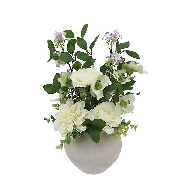 Everyday Decor Artificial Dahlia & Rose Arrangement in Ceramic Vase