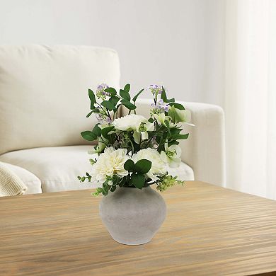 Everyday Decor Artificial Dahlia & Rose Arrangement in Ceramic Vase