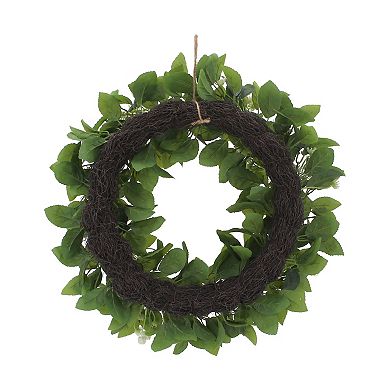 Everyday Decor Hydrangea Leaf & White Flower Artificial Wreath