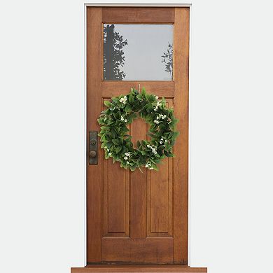 Everyday Decor Hydrangea Leaf & White Flower Artificial Wreath